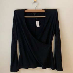 New Banana Republic Black Wrap Long Sleeve Top